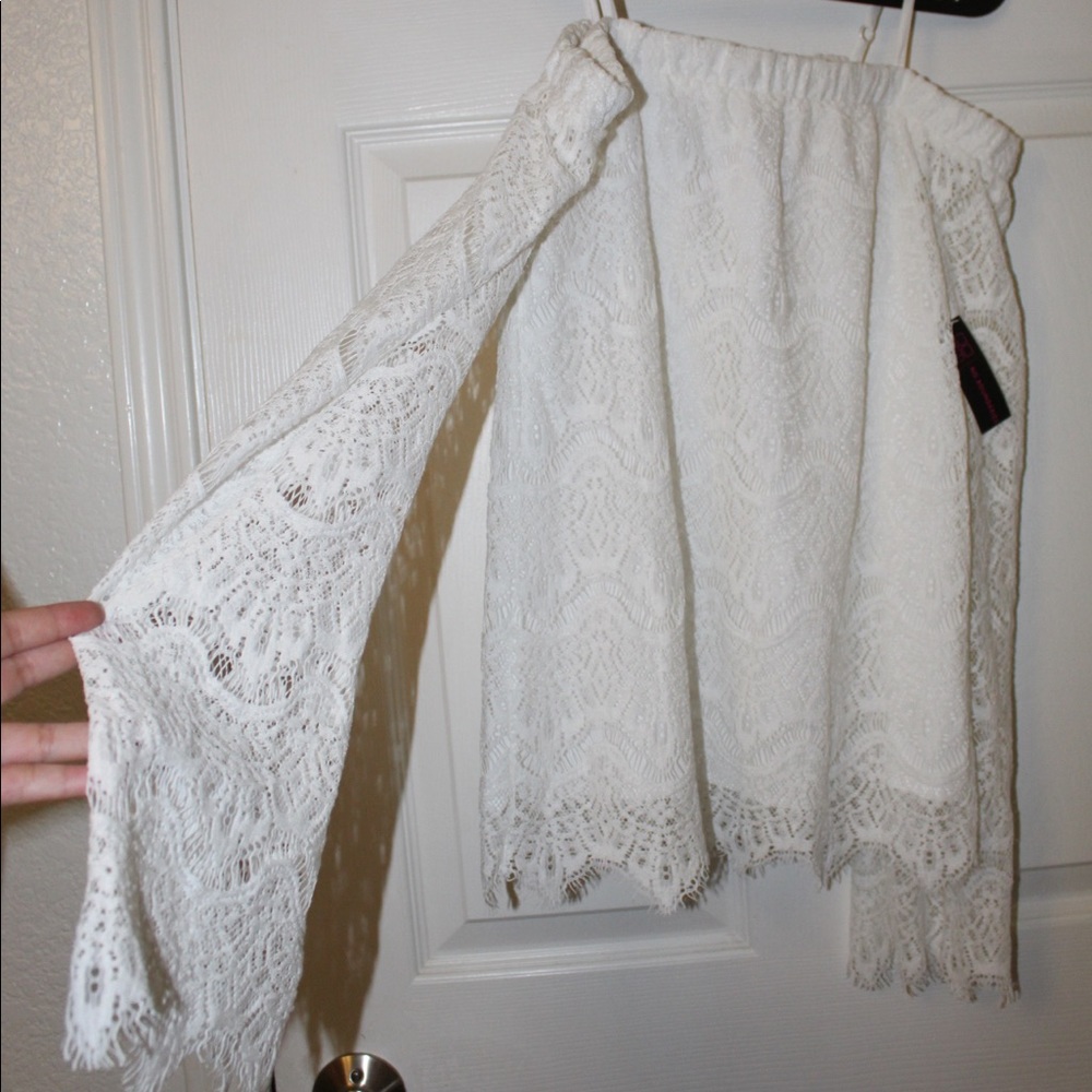 White, long sleeve, off the shoulder top
